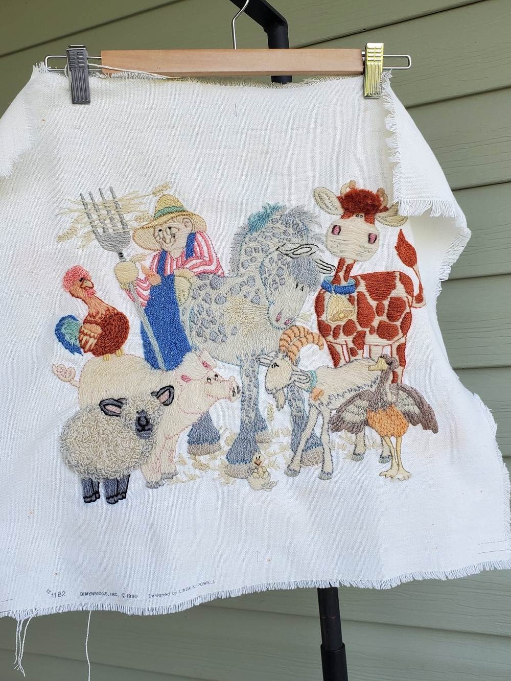 Hand-Crewel Work Farm Animal Panel - Multi Color